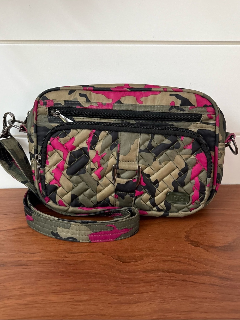 LUG Carousel Convertible Camo Crossbody Bag Pink Green Quilted Travel RFID NWOT
